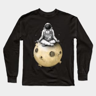 Astronaut Meditating Yoga on Asteroid Long Sleeve T-Shirt